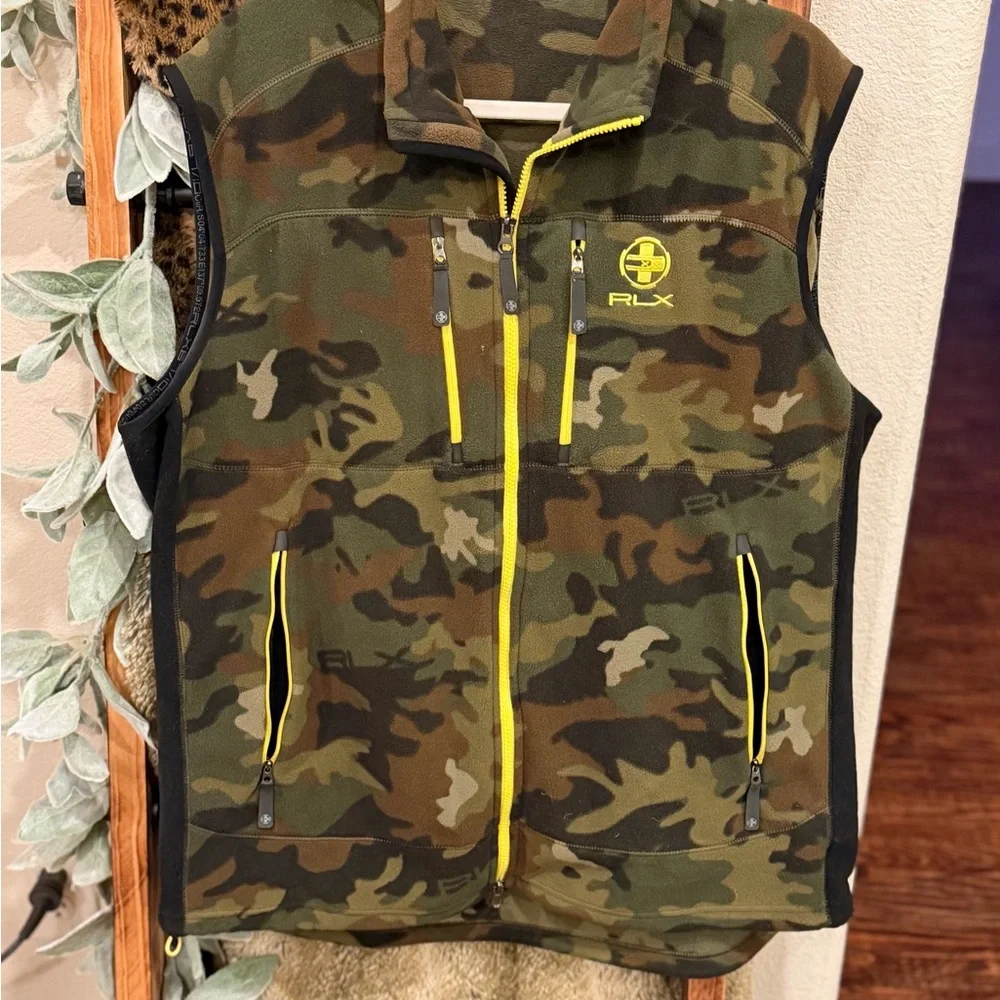 Ralph Lauren RLX Camo Fleece Vest with Yellow Trim - Picture 1 of 5